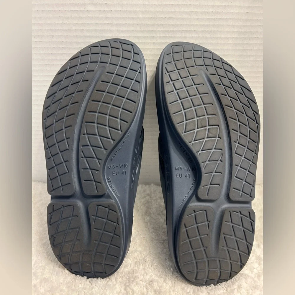 OOFOS Unisex Original Flip Flops Color Blue/Gray, Size Men 8, Women 10.